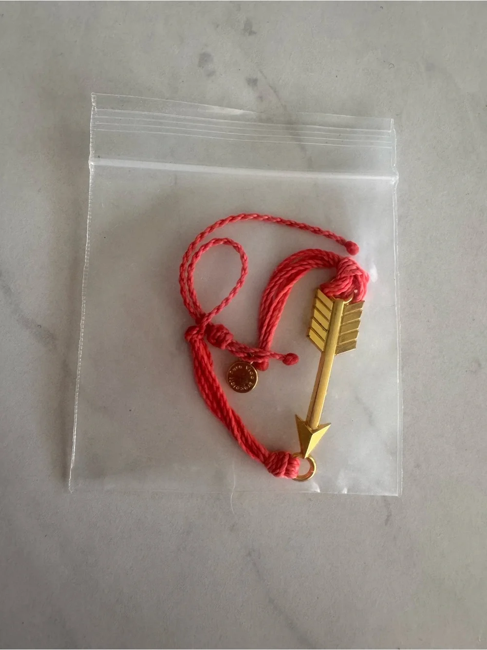 Pura Vida Pink Cord Bracelet Gold Tone Arrow Dangle Charm Adjust Slide Closure
